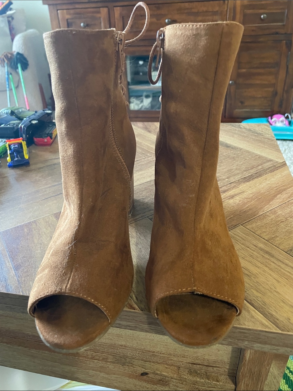 Women's Brown Suede Peep-Toe Ankle Boots